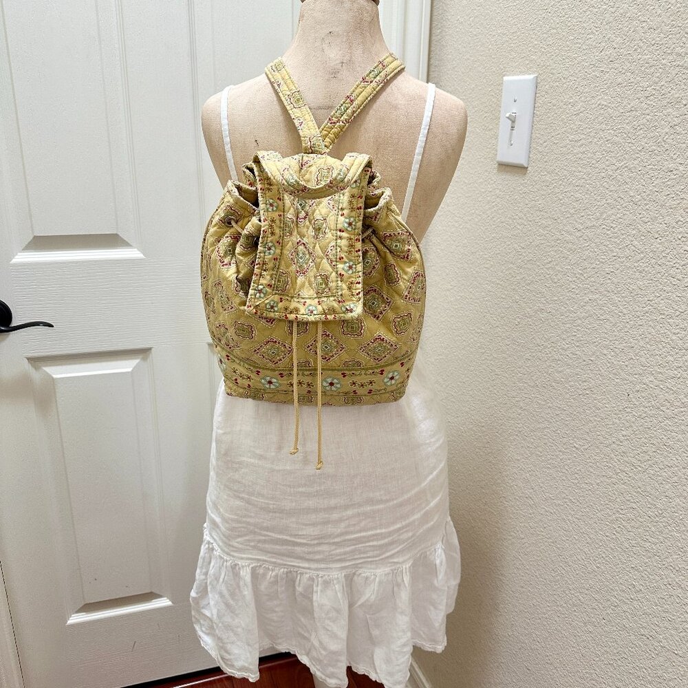 Americana Women's Quilted Cotton Backpack Yellow Floral Cottagecore Boho Chic